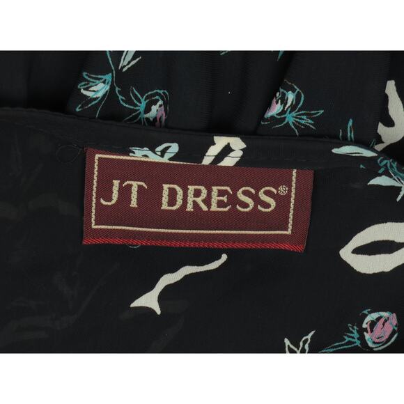 Vintage JT Dress Black Grey Floral Print Dress M - Picture 7 of 8
